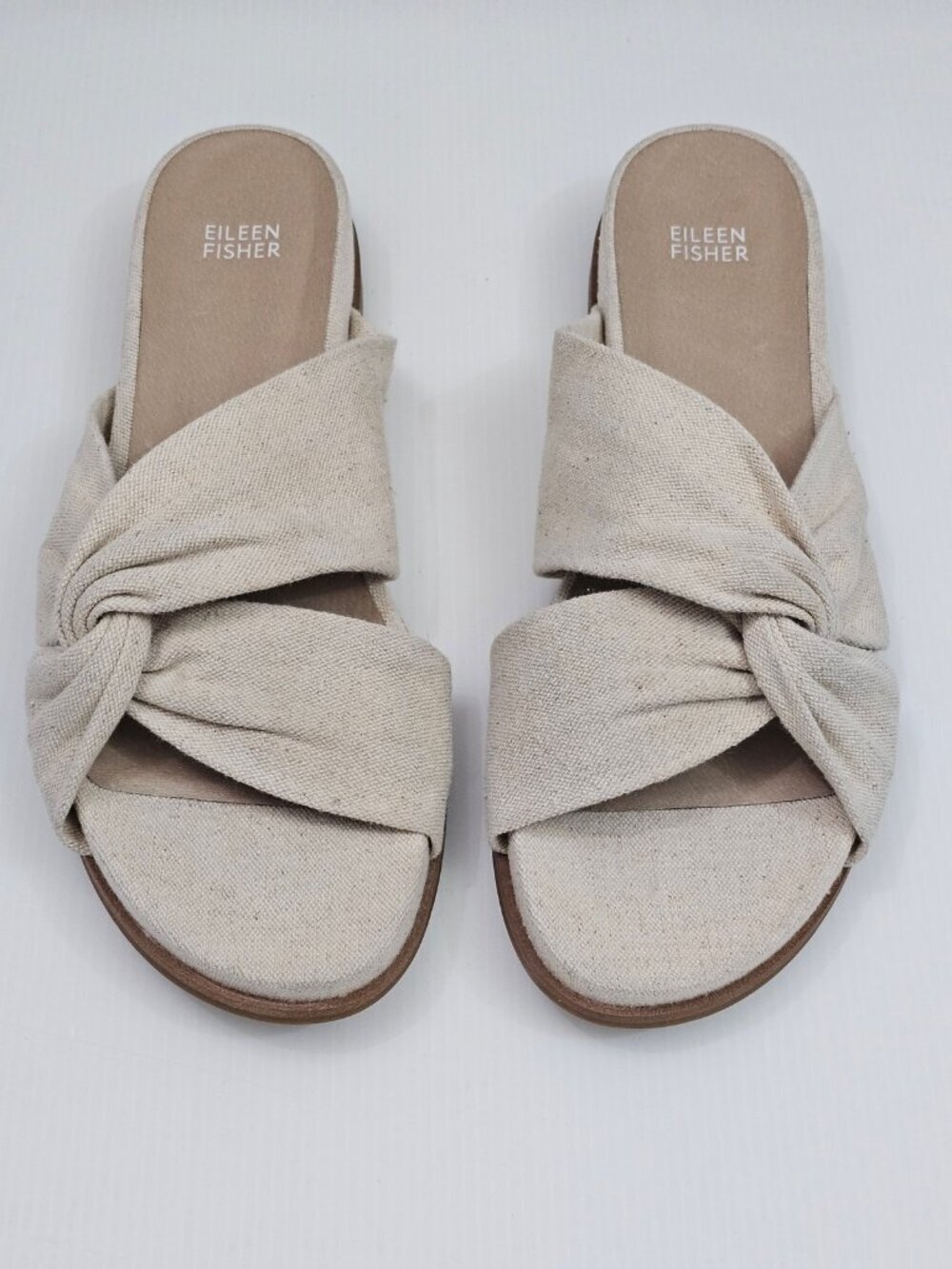 Eileen Fisher Dello Knot Slide Sandals Womens 11 Linen Natural Comfort Minimal - Picture 4 of 13
